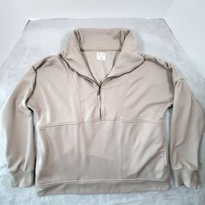 Wilo The Label Bella Half Zip Sweatshirt Womens M Taupe Oversized Pullover